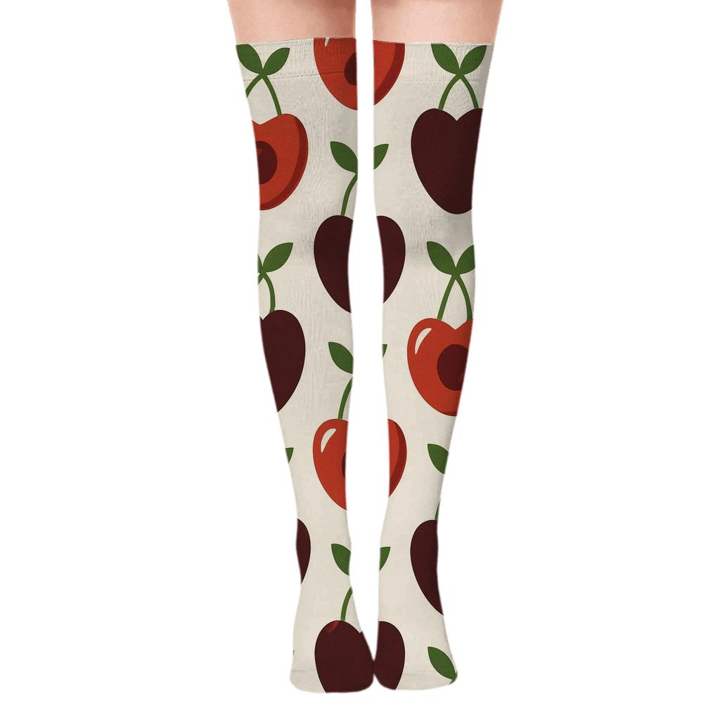Midnight Lattice With Cherry Pits trendy patterned over-the-knee socks