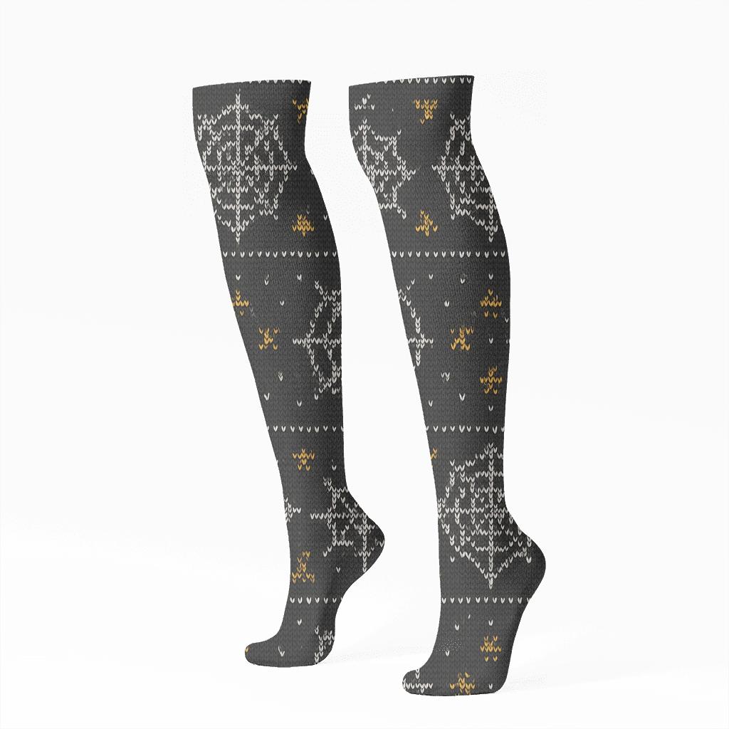 Knitted Spider Web Bands In Charcoal designer print knee-high socks