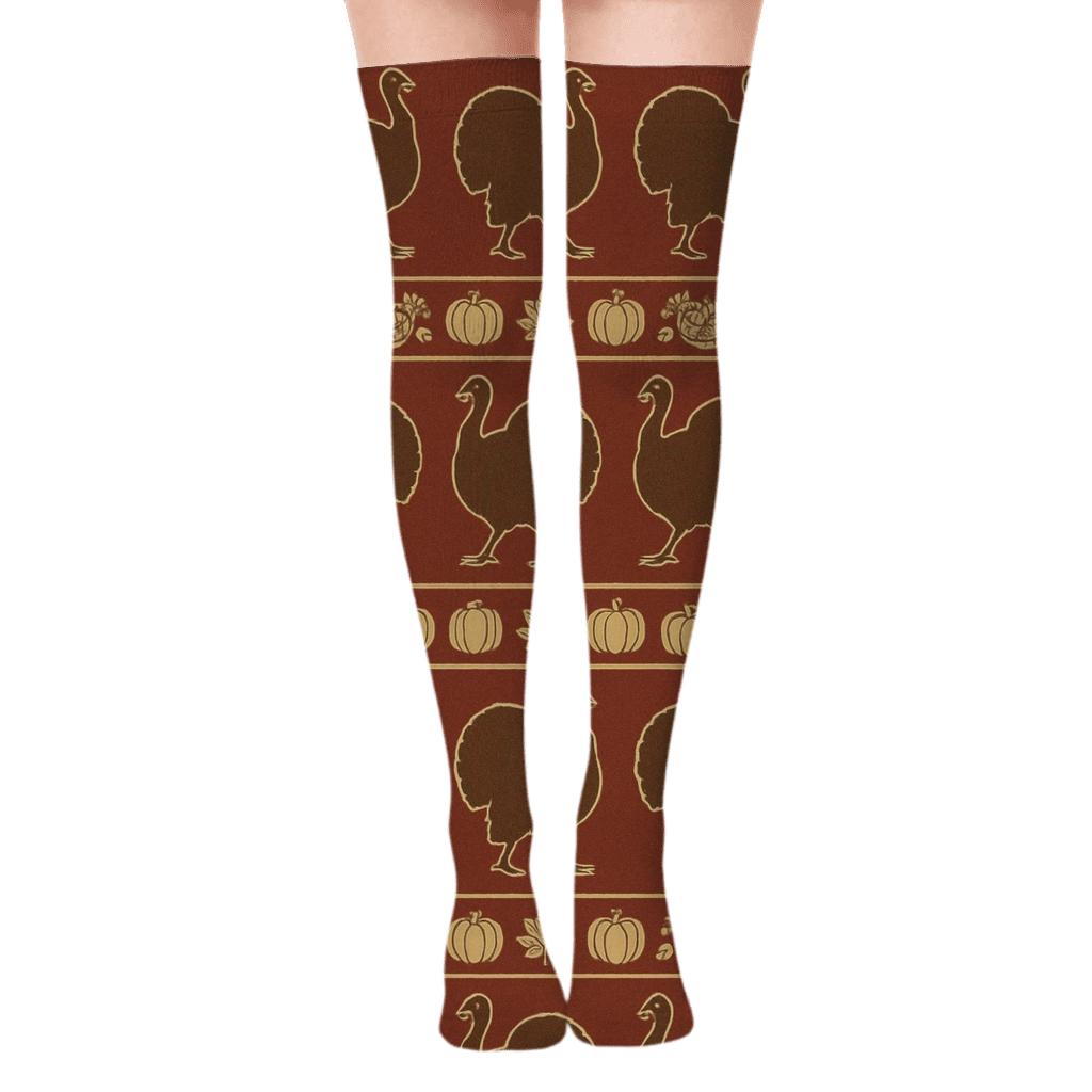 Harvest Bands With Turkey Silhouette Parade soft everyday over-the-knee socks
