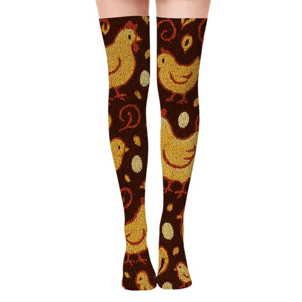 Knitted Illusion Hatch Marks Chicken Pattern custom over-the-knee socks