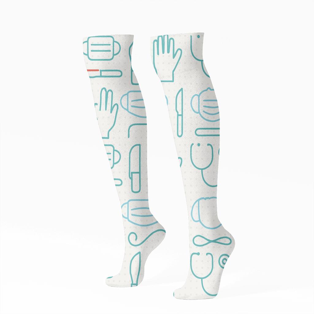 Minimalist Tile Pattern With Surgeon Icons premium sports knee-high socks