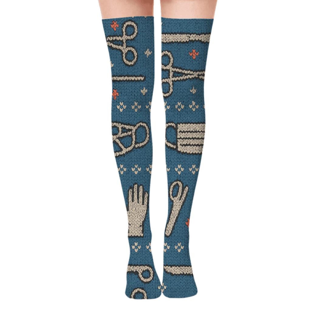 Knitted Illusion Surgeon Tool Fair Isle premium cozy over-the-knee socks
