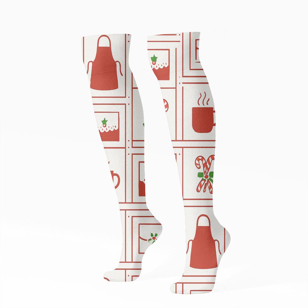 Apron Pinstripe Grid In Mrs. Claus Style premium sports knee-high socks