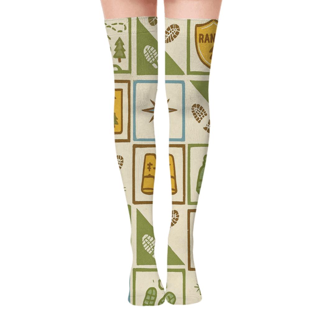 Trail Map Patchwork For Park Ranger Adventures comfortable cotton over-the-knee socks