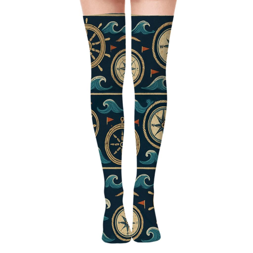 Wave Bandana Ship Captain Pattern premium cozy over-the-knee socks