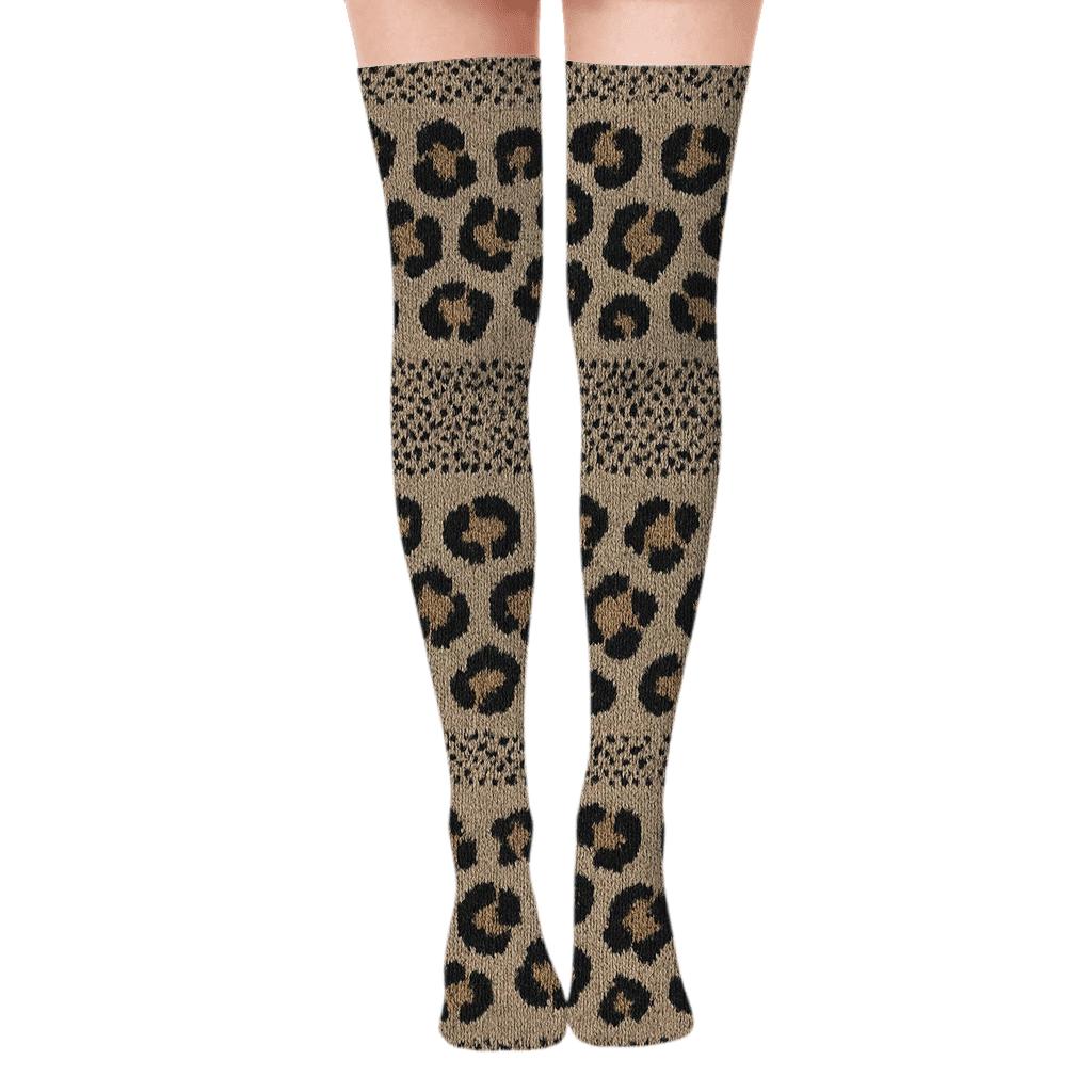 Charcoal Knit Illusion Spot Stripes On Warm Neutral stylish fashion over-the-knee socks