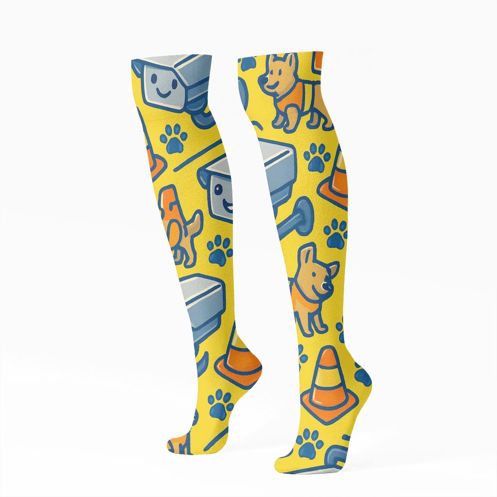 Playful Security Guard Camera And Cone Tilework personalized knee-high socks