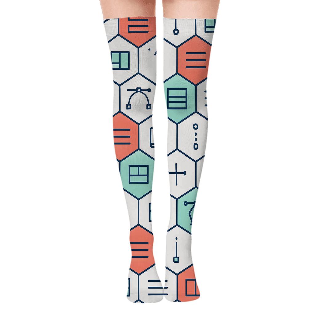 Color Swatch Lattice With Graphic Designer Icons personalized over-the-knee socks