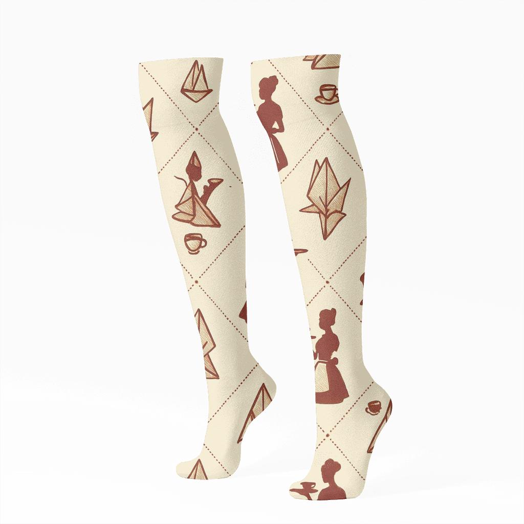 Napkin Fold Lattice With Waitress Silhouettes comfortable cotton knee-high socks