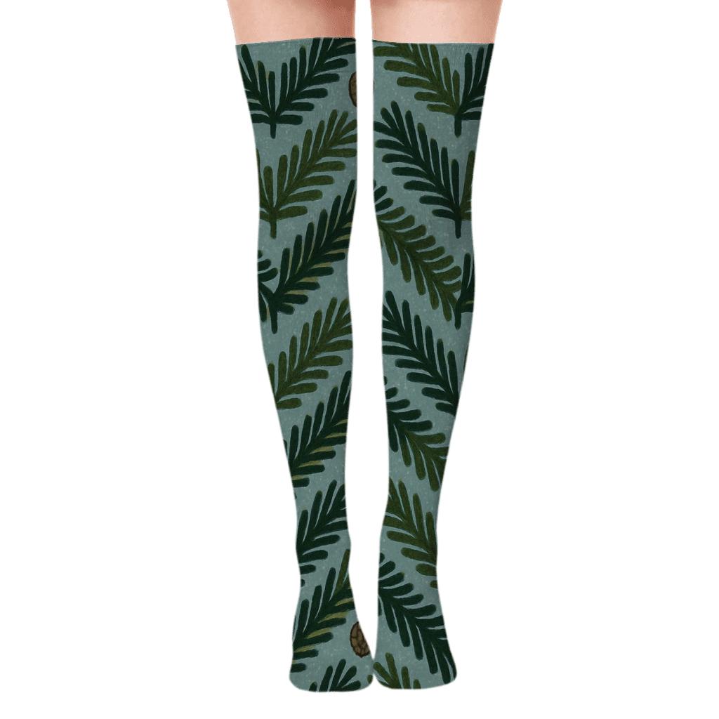 Fir Needle Chevron, Evergreen Branches Edition comfortable cotton over-the-knee socks