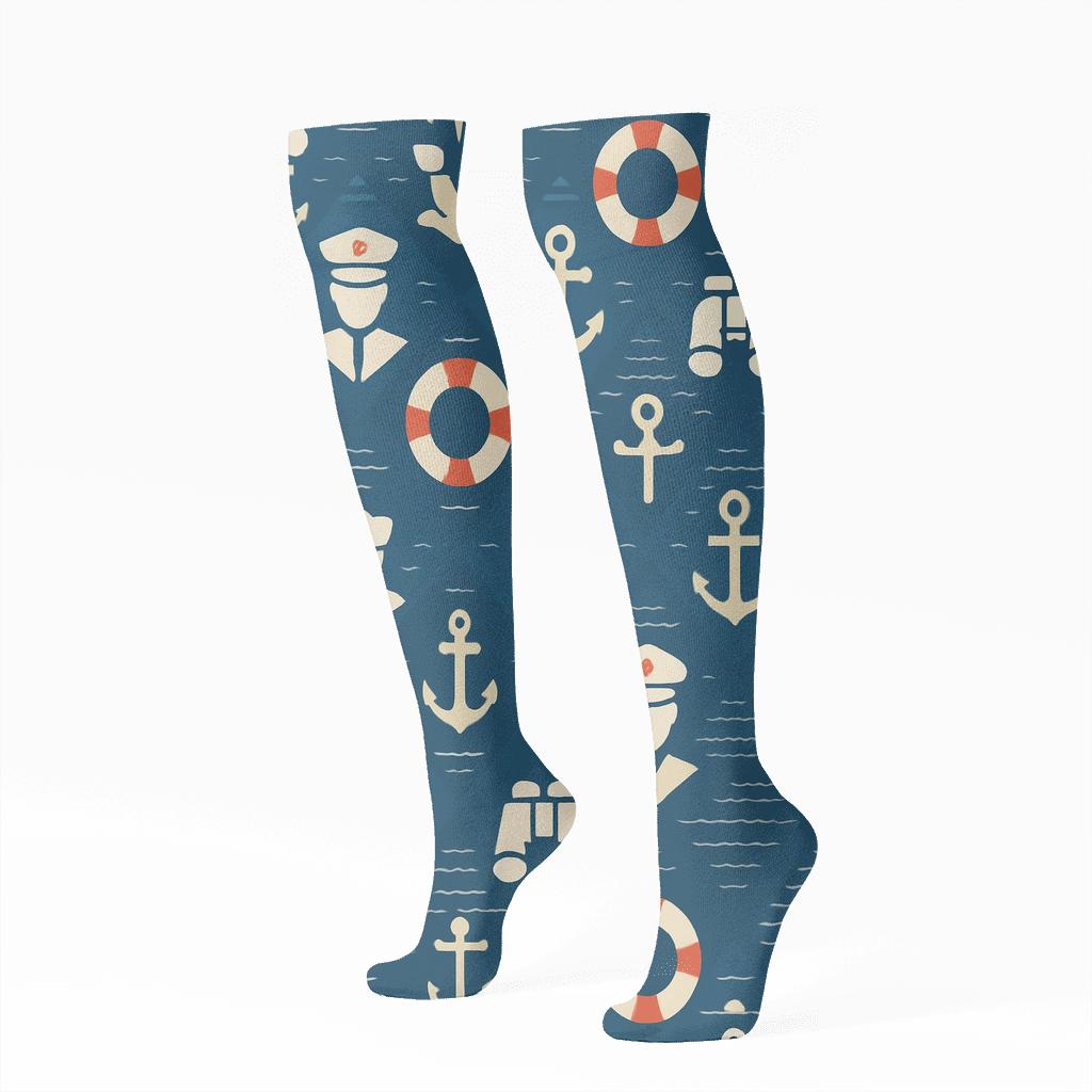 Buoy And Wave Lattice With Coast Guard Officer Detail soft everyday knee-high socks