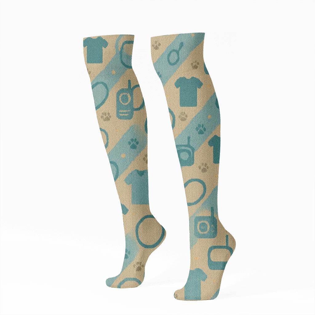 Paw Tracks And Animal Control Officer Uniform Stripes Pattern personalized knee-high socks