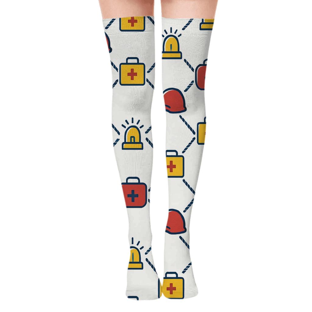 Rescue Rope Lattice With Search And Rescue Worker Icons trendy patterned over-the-knee socks