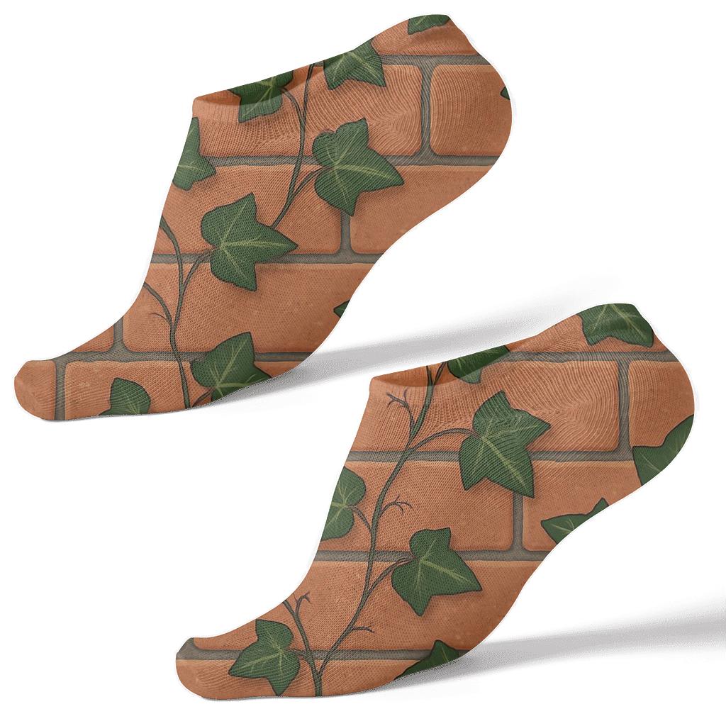Ivy Rootlet Brick Weave On Warm Terracotta premium sports ankle socks
