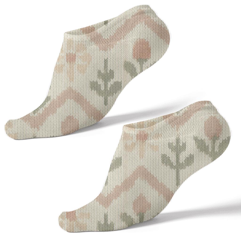 Sage Wildflower Knit Chevron On Warm Ivory Background stylish athletic ankle socks
