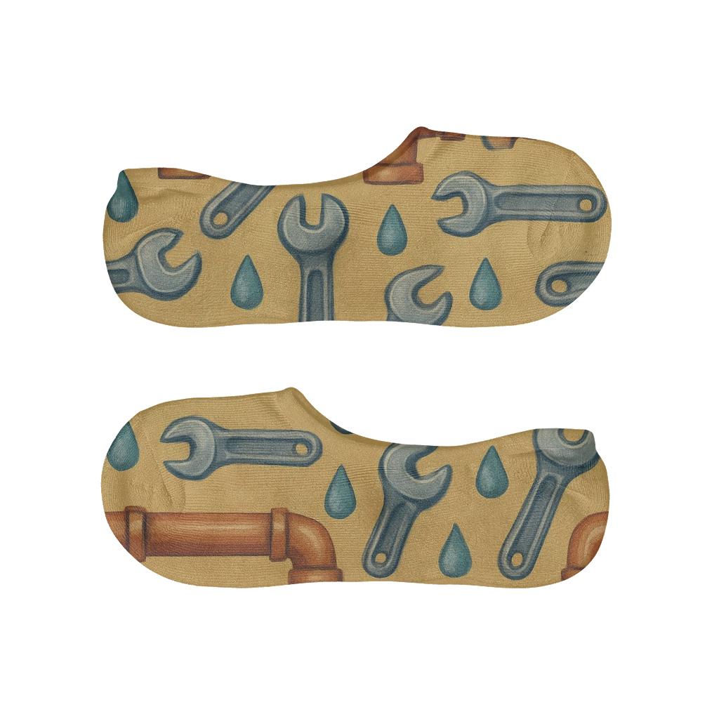 Workshop Calm Pattern With Plumber Icons designer printed no-show socks