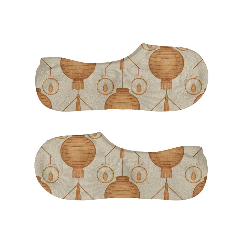 Tassel Chevron With Mini Lanterns On Parchment Cream Background designer print no-show socks