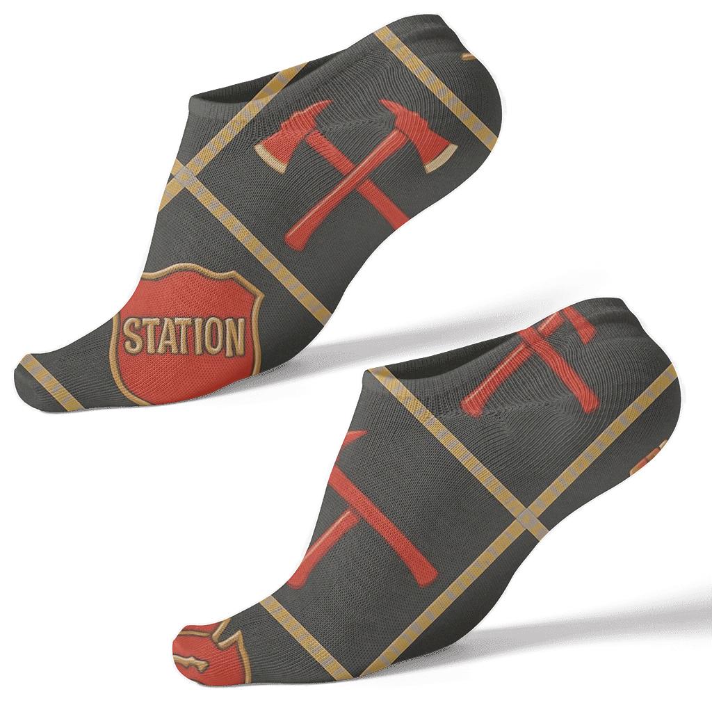 Ladder Stripe Lattice With Fire Fighter Emblems premium sports ankle socks