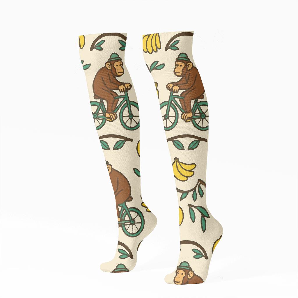 Playful Chimpanzees In Ape Parade Bands soft everyday knee-high socks