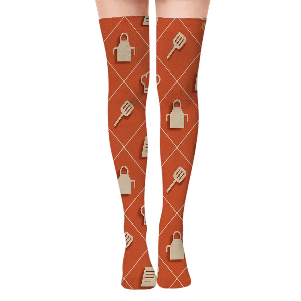 Apron Lattice With Chef Icons trendy patterned over-the-knee socks