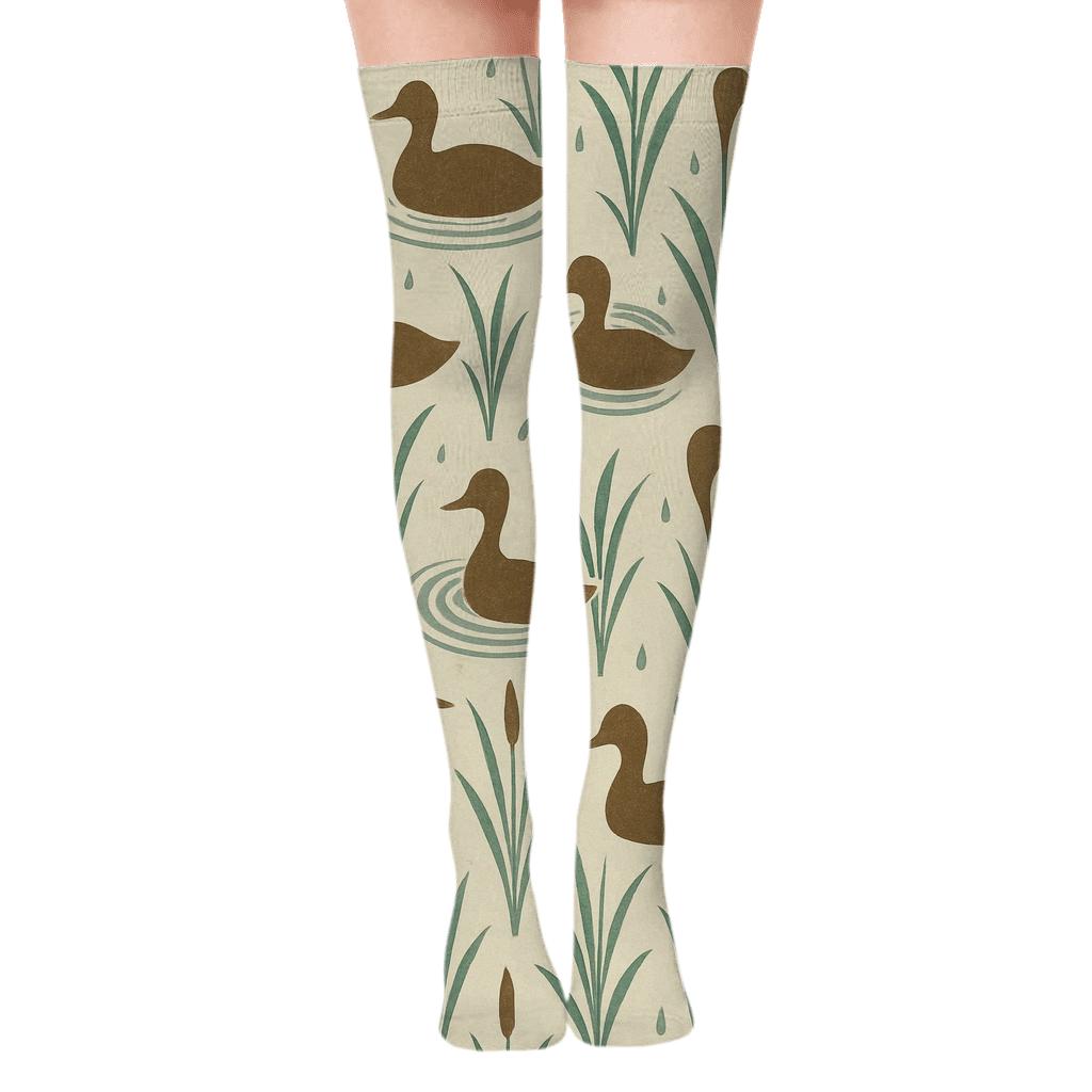 Reed Lattice With Duck Silhouettes soft everyday over-the-knee socks