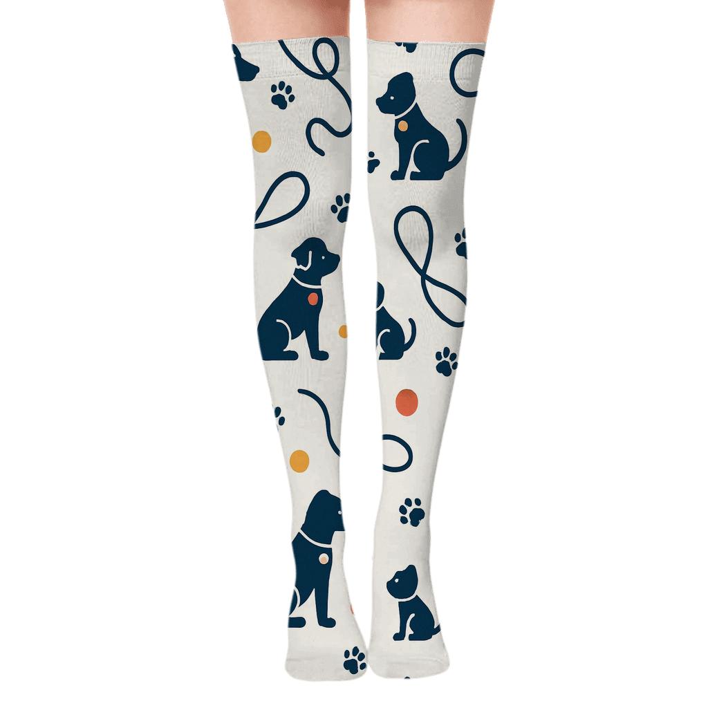 Dog Silhouettes In Minimal Orbit comfortable cotton over-the-knee socks
