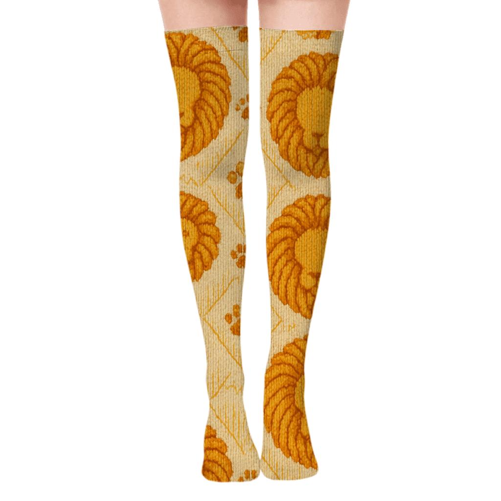 Knitted Mirage Lion Mane Lattice designer print over-the-knee socks