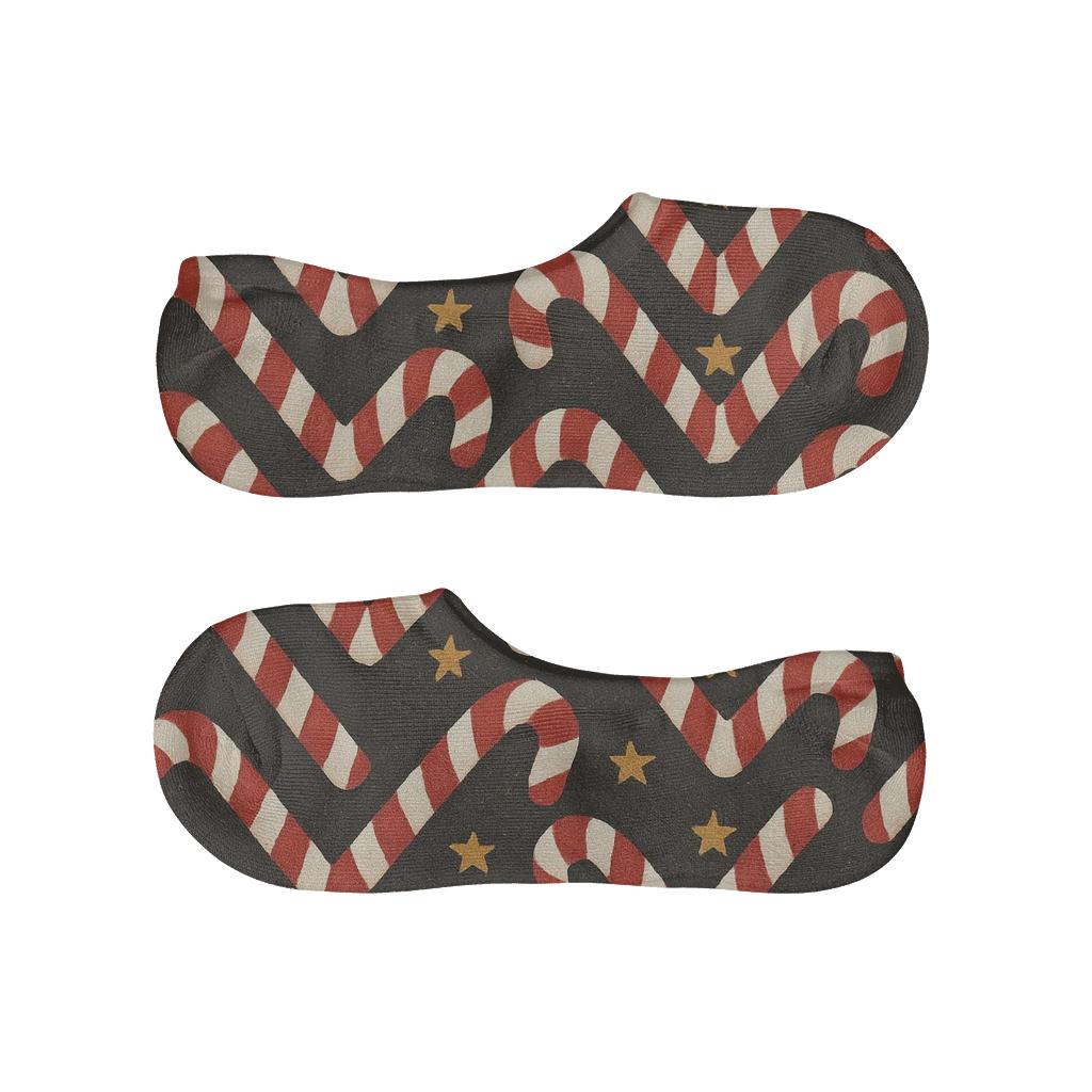 Candy Canes Chevron On Charcoal Night Field unique hidden socks