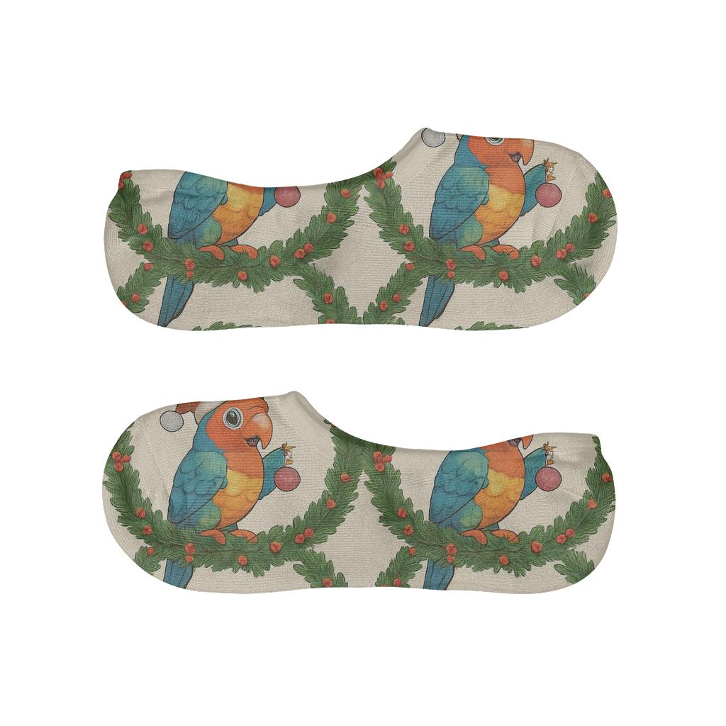 Parrot Santa Hat Wreath Lattice On Ivory Background trendy no-show sock styles