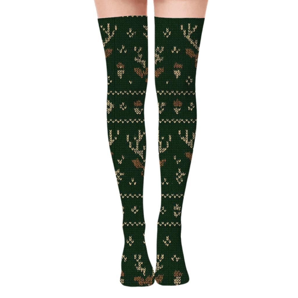 Deer Knit Illusion Antler Fair Isle unique graphic over-the-knee socks