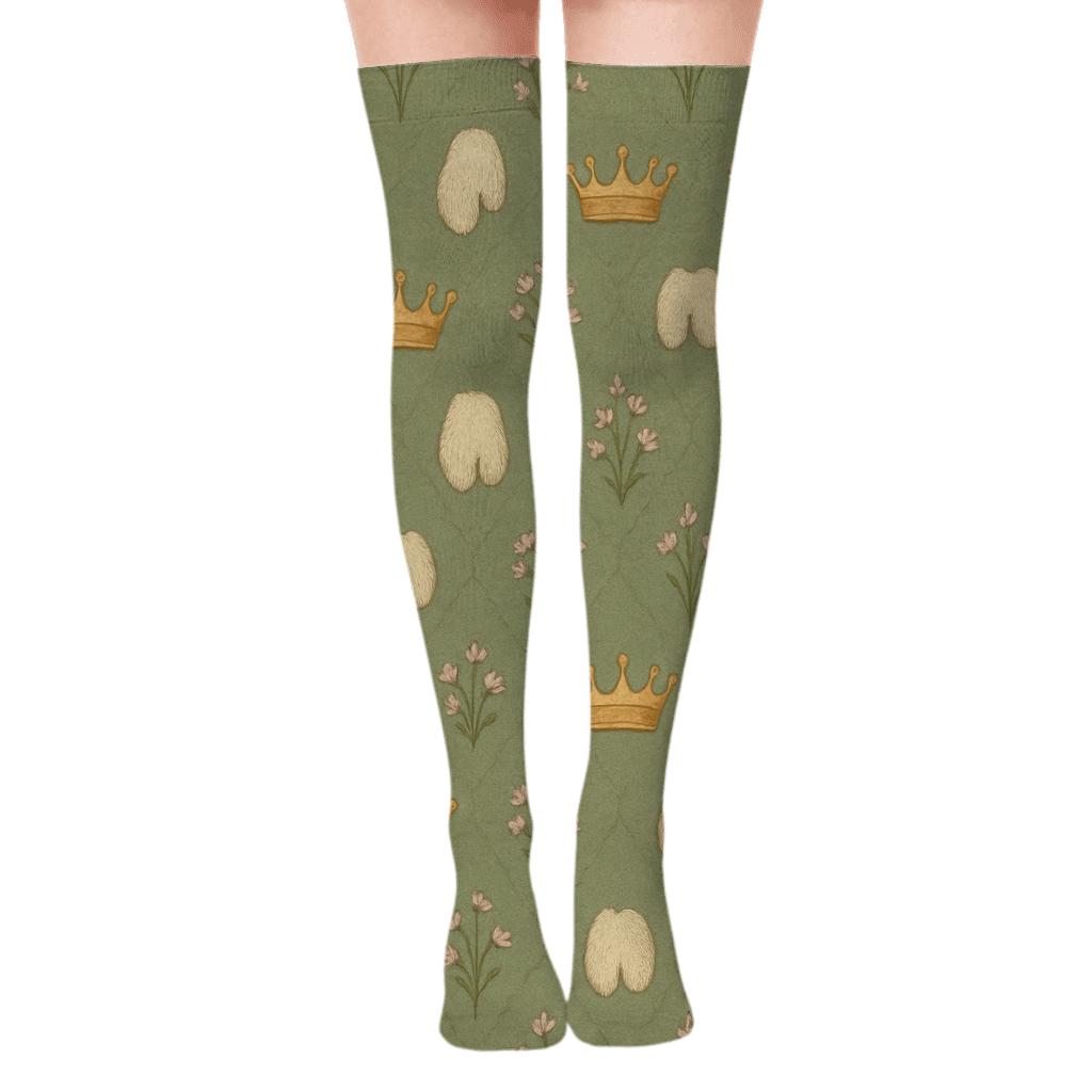 Meadow Lattice With Pony Crowns designer print over-the-knee socks