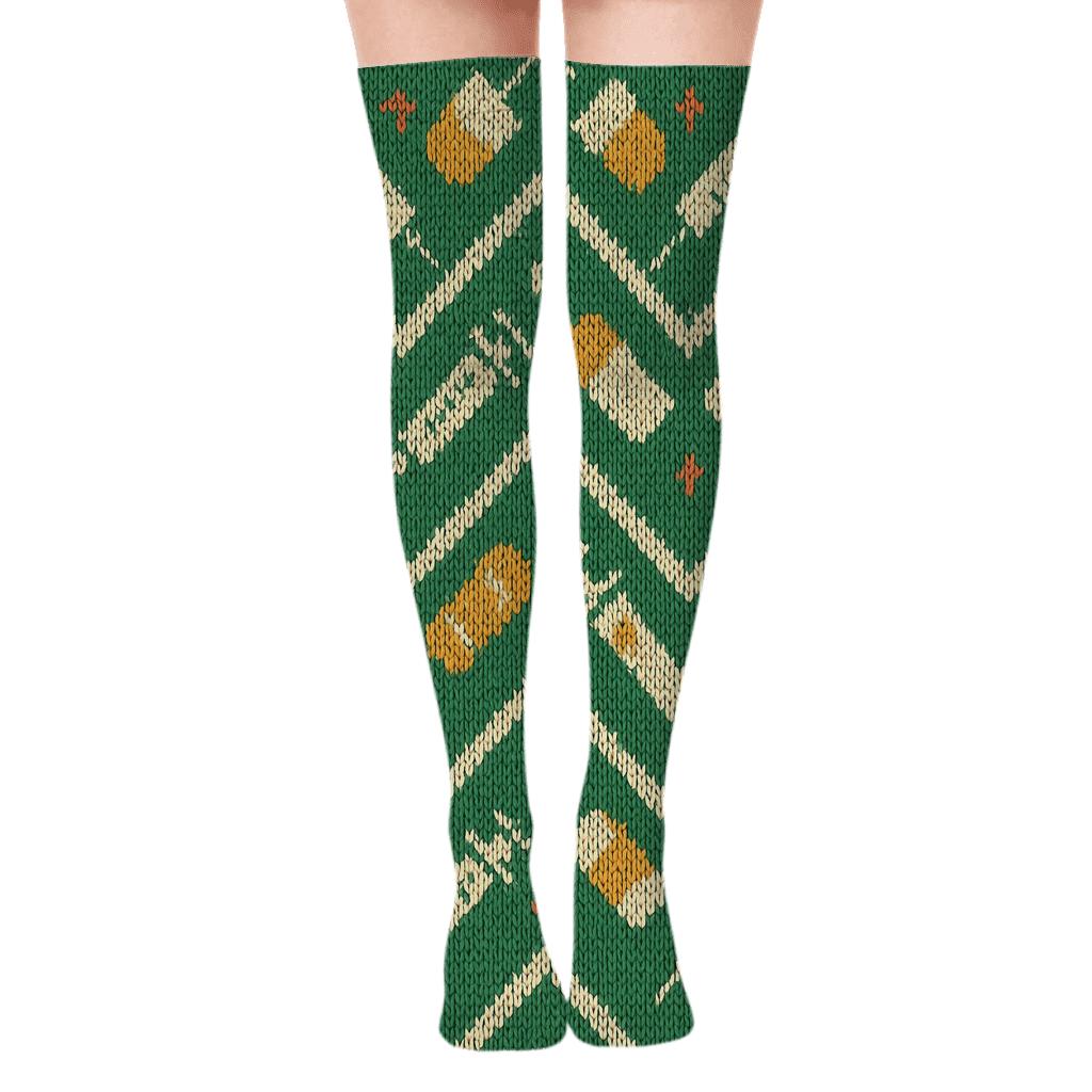 Doctor Knitted Chevron Instruments designer print over-the-knee socks