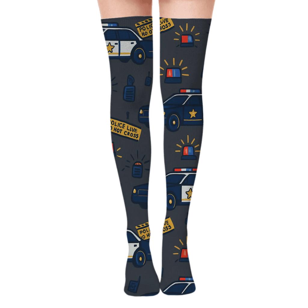 Night Patrol Tiling For Police Officer Apparel stylish fashion over-the-knee socks