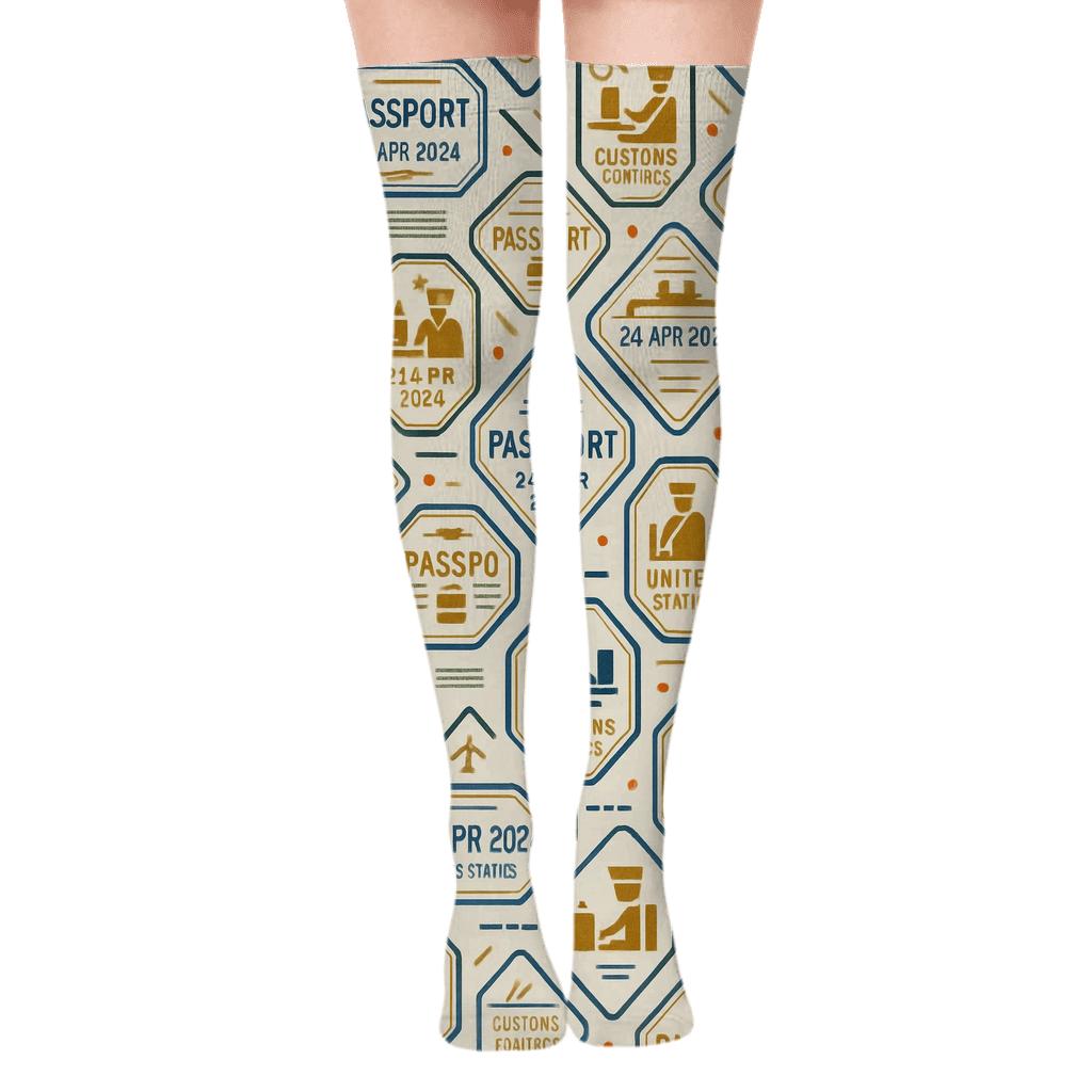 Passport Stamp Herringbone, Customs Officer Edition comfortable cotton over-the-knee socks