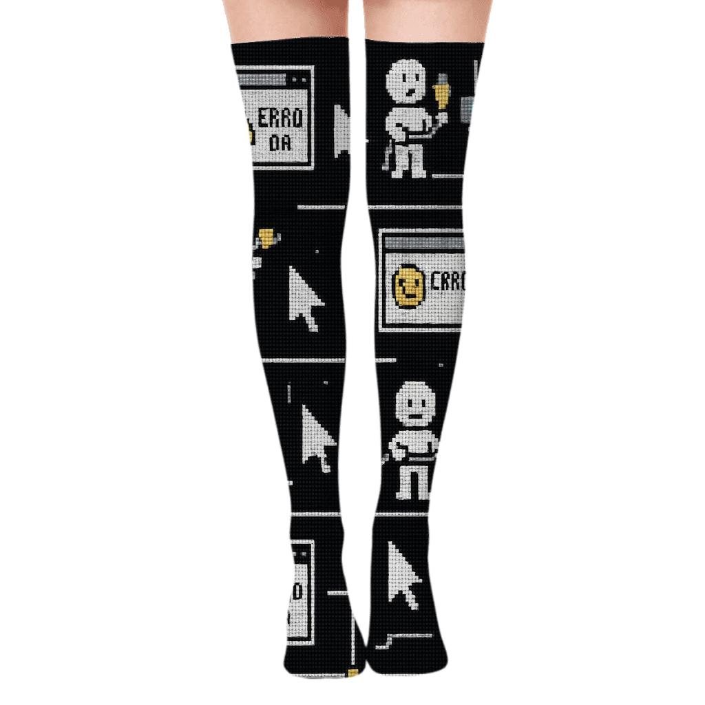 Pixel Party It Support Specialist Grid comfortable cotton over-the-knee socks