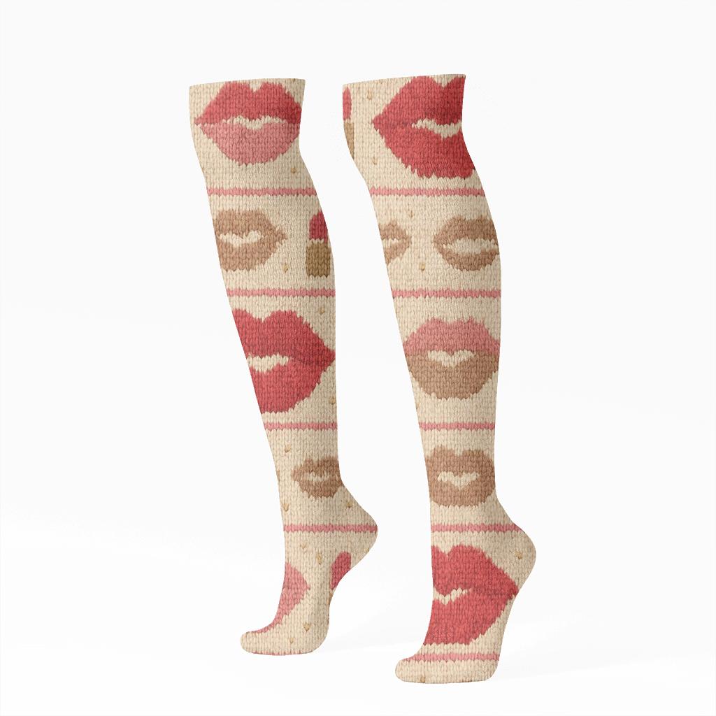 Kiss Knit Lipstick Band Pattern premium sports knee-high socks