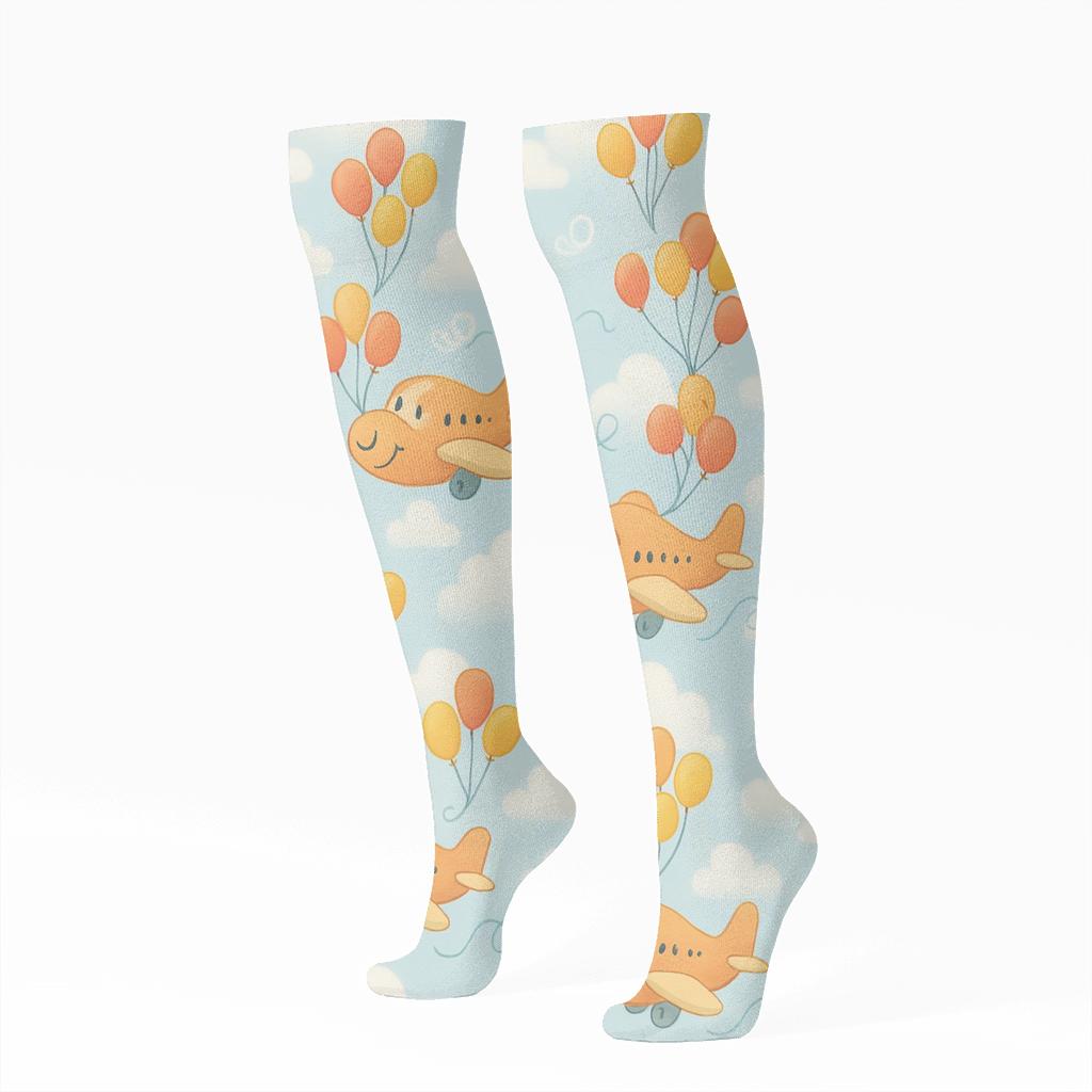 Airplane With Balloons Whimsical Polka Tile stylish athletic knee-high socks