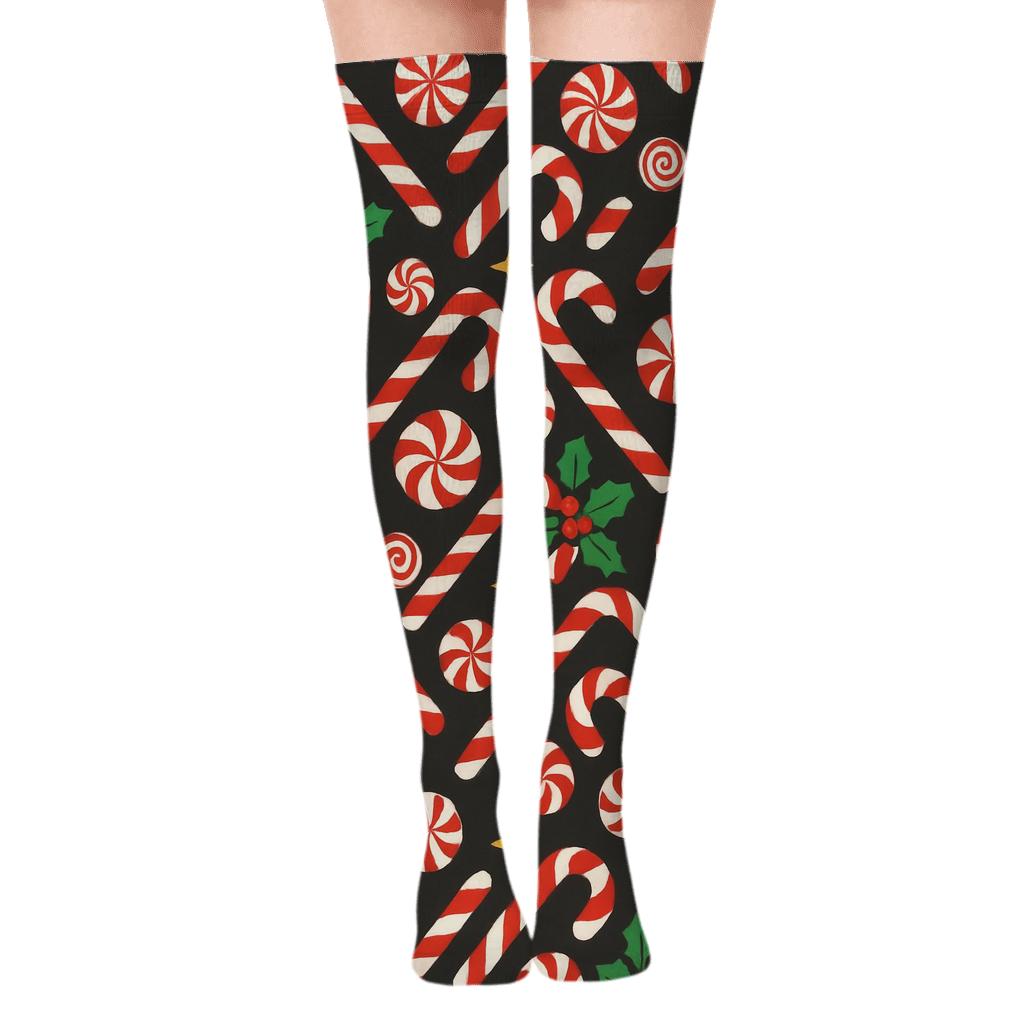 Holiday Candy Cane Chevron On Charcoal Background soft everyday over-the-knee socks