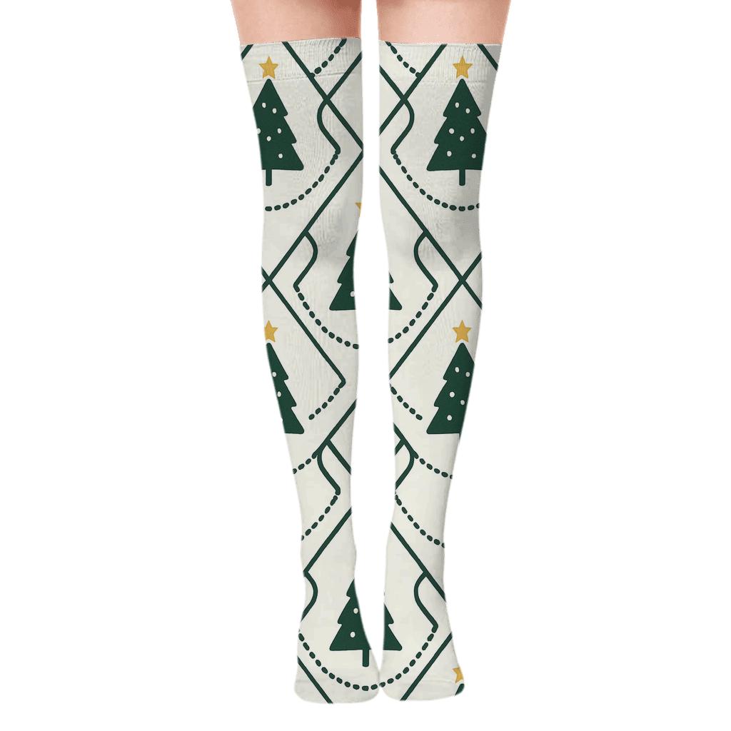 Christmas Tree Lattice In Modern Minimalist Green soft everyday over-the-knee socks