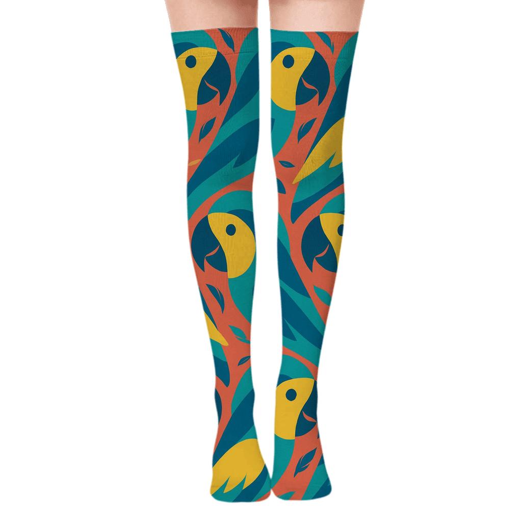 Parrot Beak Zigzag On Coral Background personalized over-the-knee socks