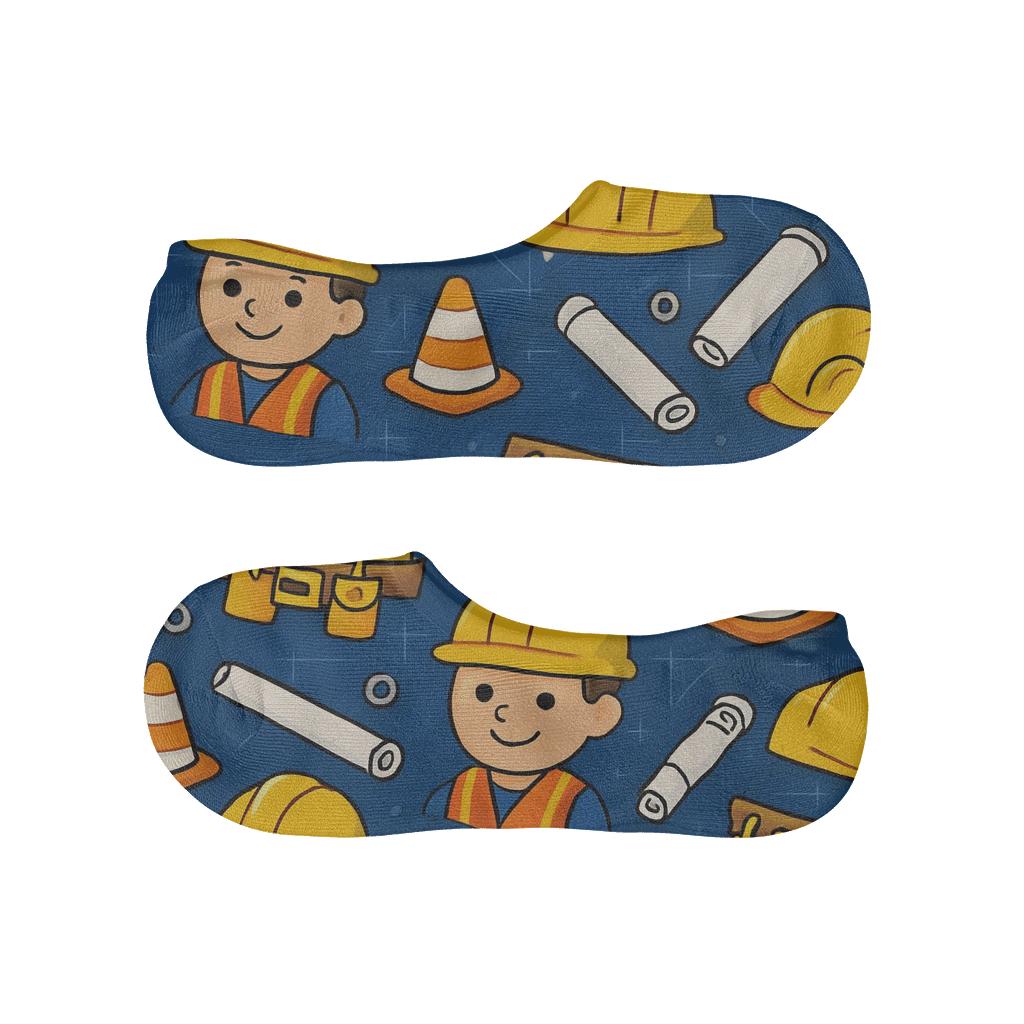 Blueprint Parade With Construction Worker Icons anti-slip no-show socks