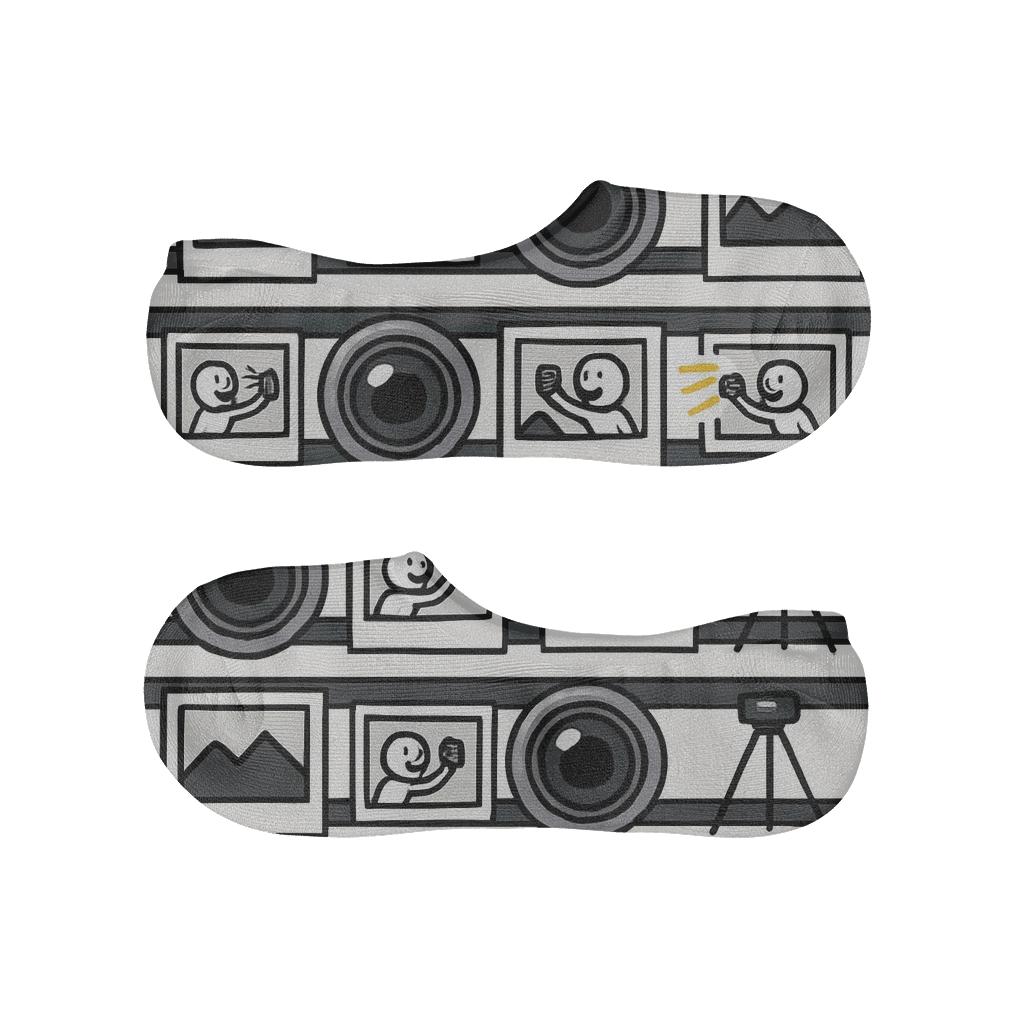 Photo Frames And Lenses With Photographer Parade Border Bands designer printed no-show socks