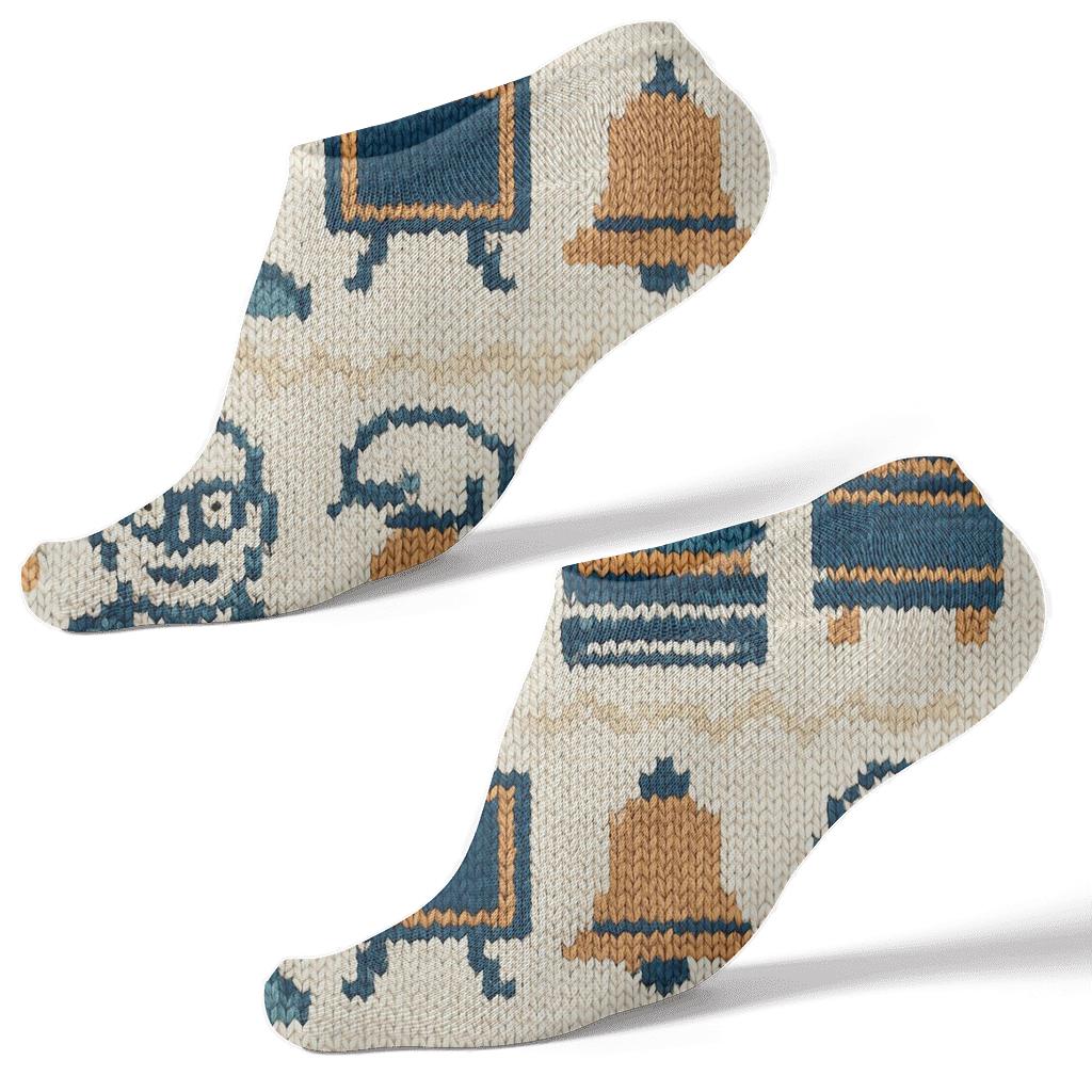 Knitted Pattern Illusion With School Principal Motif Bands designer print ankle socks