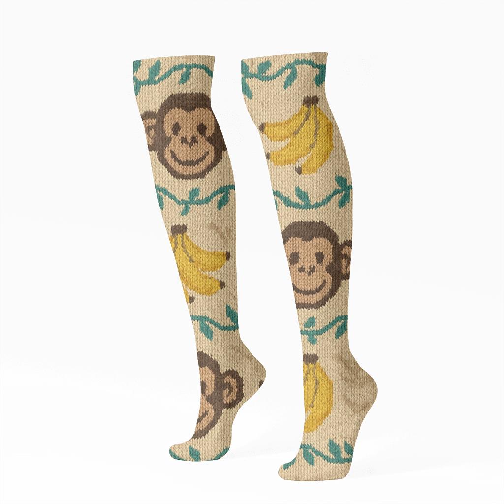 Knitted Illusion Jungle Bands Ape Pattern unique graphic knee-high socks