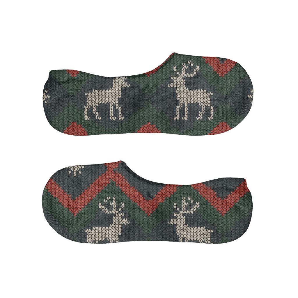 Christmas Knit Illusion Reindeer Chevron On Charcoal comfortable invisible socks
