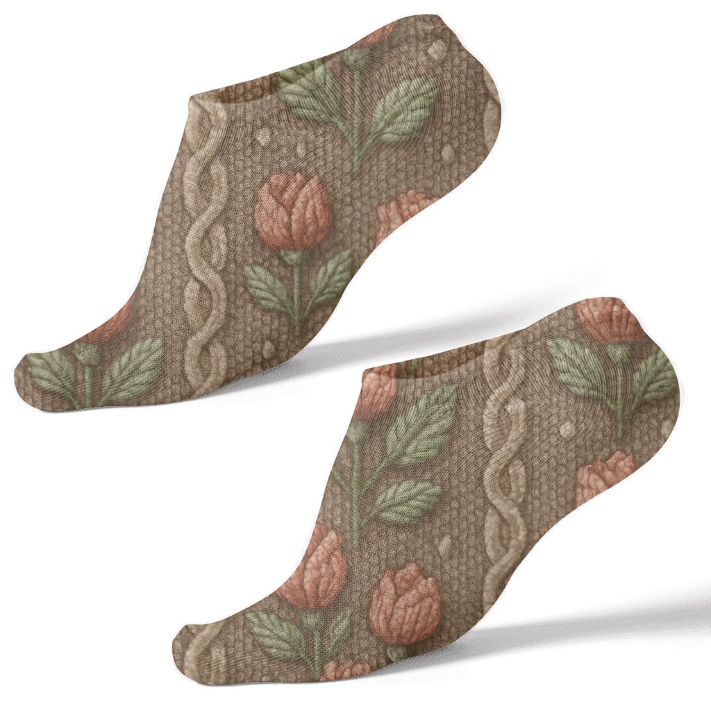 Rosebud Cable Knit Illusion, Valentines Rose Edition premium sports ankle socks