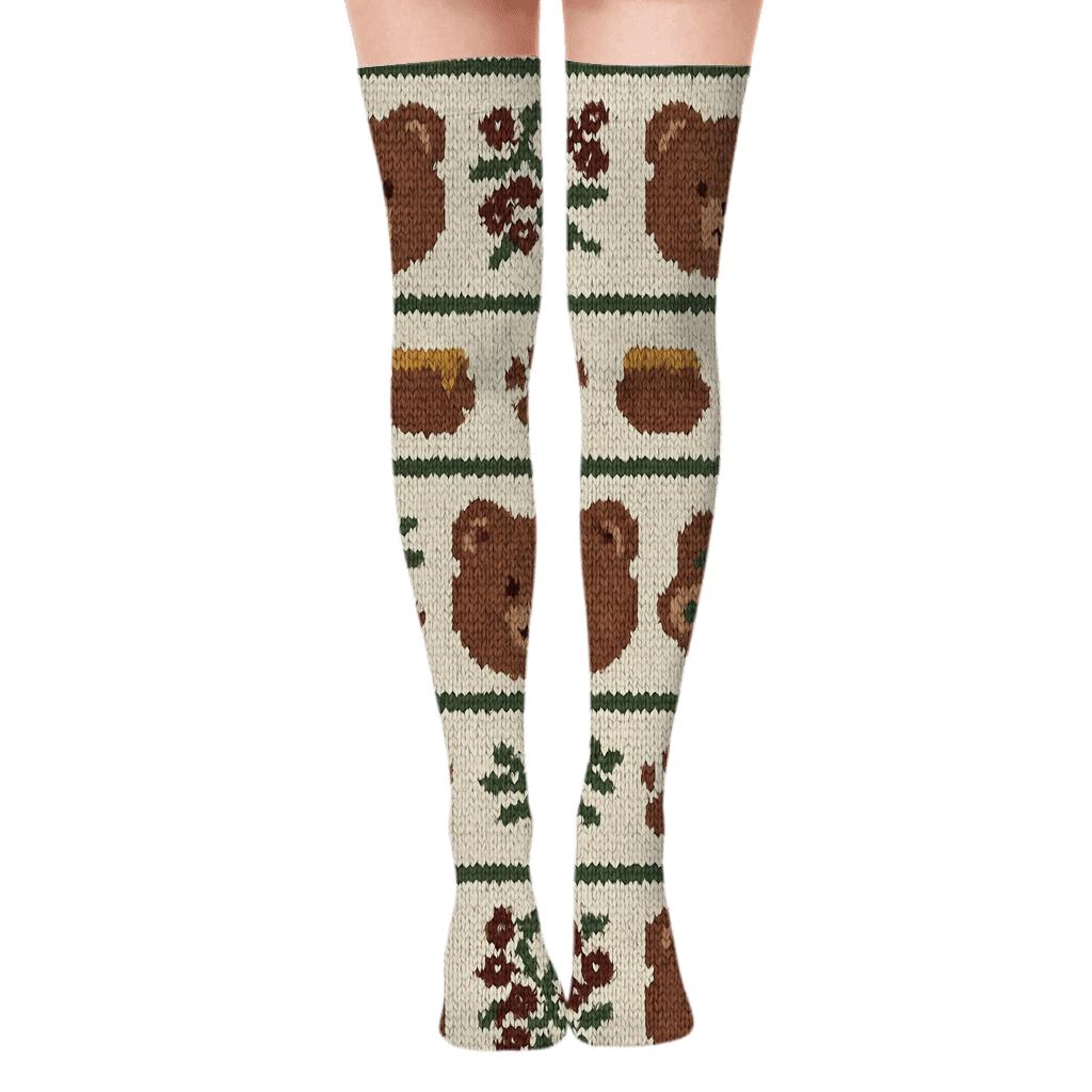 Knitted Illusion Woodland Bands With Bear Motifs personalized over-the-knee socks