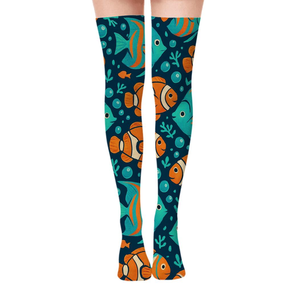 Coral Reef Party Fish Tilework trendy patterned over-the-knee socks