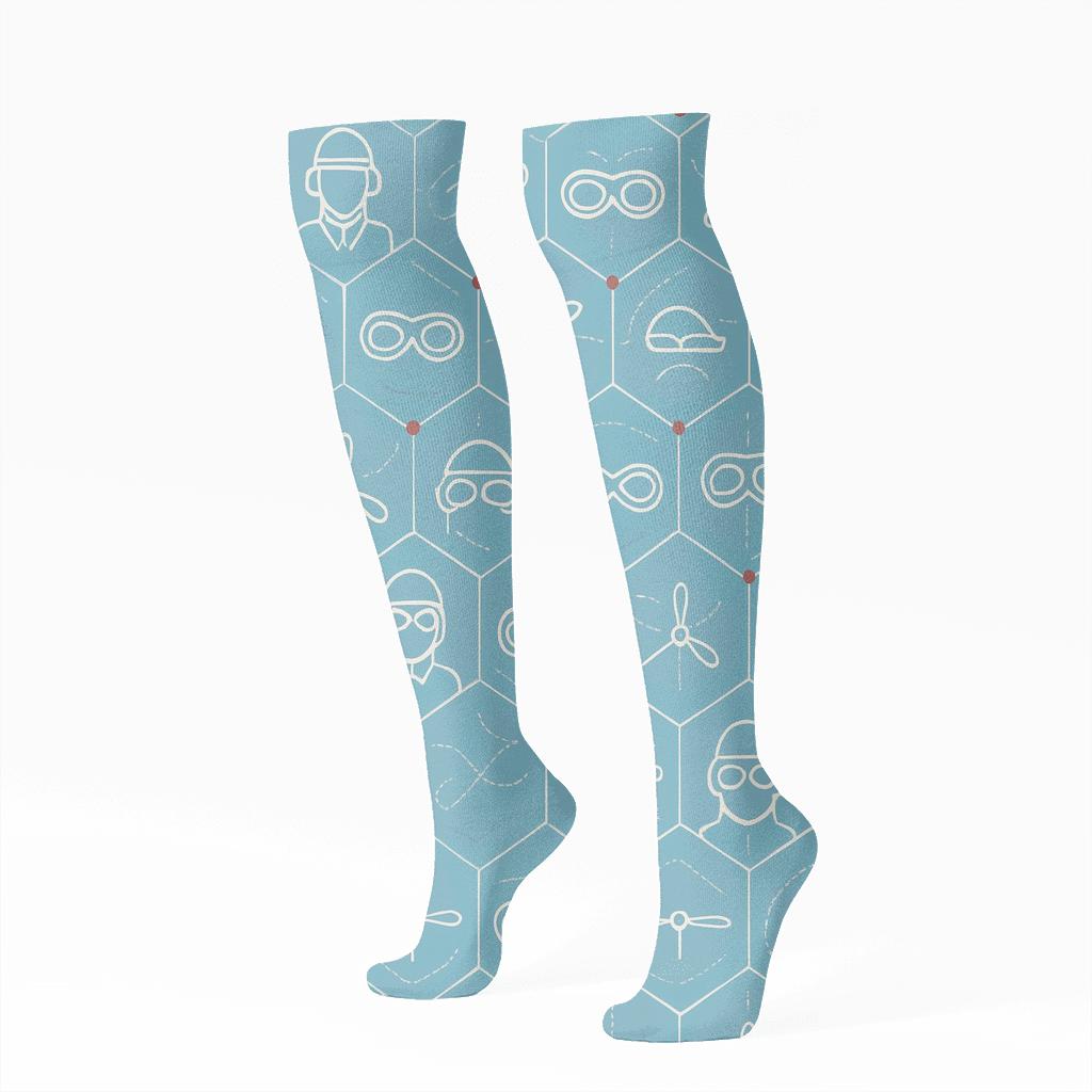 Cloud Lattice Pilot Pattern Study trendy patterned knee-high socks