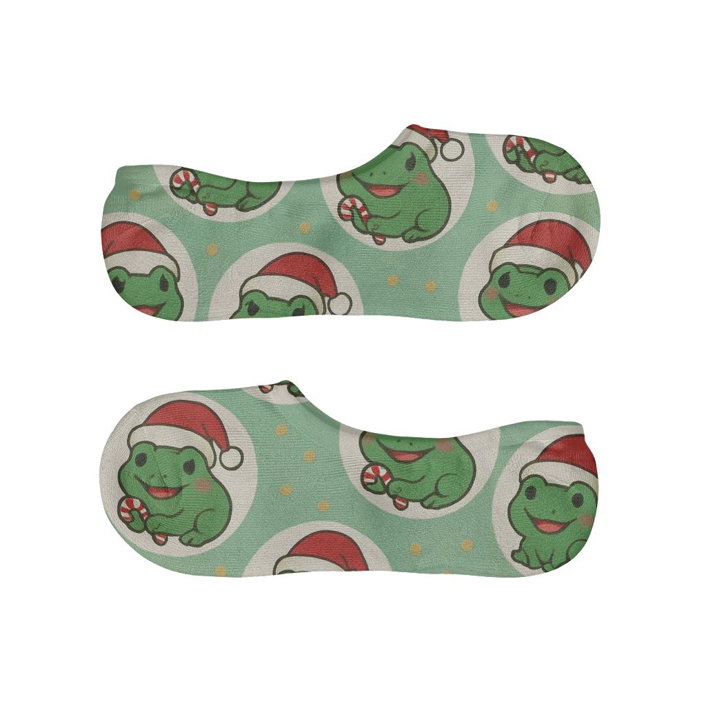 Frog Santa Hat Polka Dot Rhythm On Mint Background personalized invisible socks